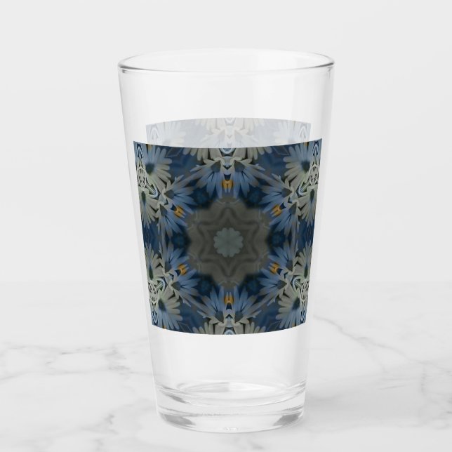 Antique Blue Daisy Floral Glas (Vorderseite)