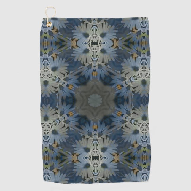 Antique Blue Daisy Floral Golfhandtuch (Vorderseite)