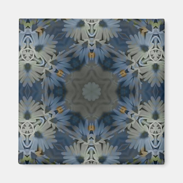 Antique Blue Daisy Floral Magnet (Vorne)
