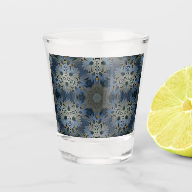 Antique Blue Daisy Floral Schnapsglas (Vorderseite)