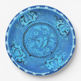 Antique Blue Glass Romantic Heart Imitats China Pappteller