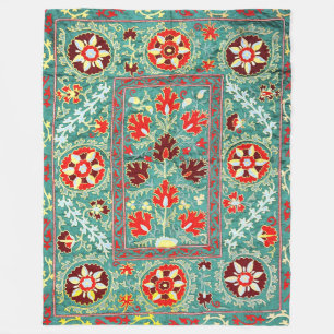 ANTIQUE BLUE RED WHITE FLORAL UZBEK EMBROIDERY FLEECEDECKE