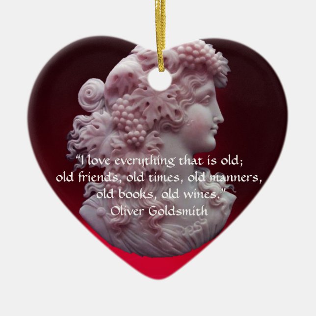 ANTIQUE CAMEO, LADY MIT GRAPEN WEINQUOTEN HERZ KERAMIKORNAMENT (Vorne)