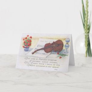 Antique carte d'anniversaire avec violon et musiqu