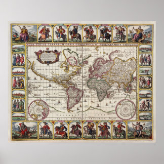 Antique carte du monde Réplique poster