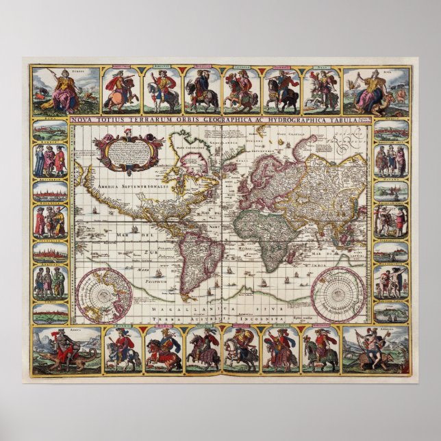 Antique carte du monde Réplique poster (Devant)