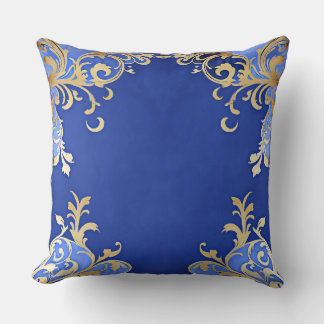 Antique Champagne Gold Filigree Royal Blue Kissen