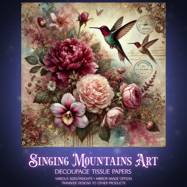 Antique Charm Hummingbirds and Flowers Decoupage  Seidenpapier (Von Creator hochgeladen)
