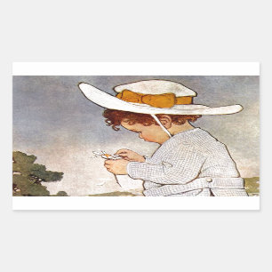 Antique Child Picking - Blume Rechteckiger Aufkleber