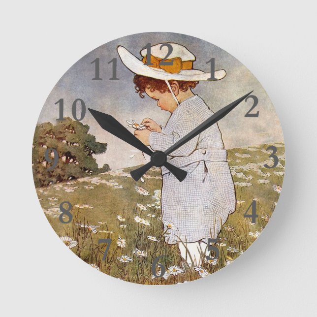 Antique Child Picking - Blume Runde Wanduhr (Vorderseite)