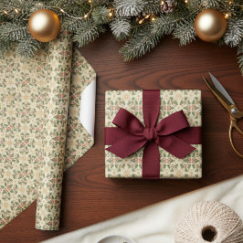 Antique Christmas Holly Vines Vintage Texture Geschenkpapier