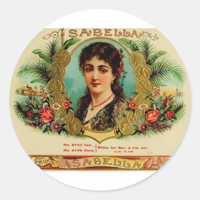 Antique Cigar Box Label Isabella (L11) Runder Aufkleber (Vorderseite)