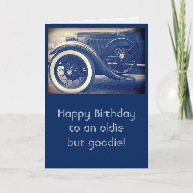 Antique Classic Car Blue Happy Birthday Karte (Vorderseite)