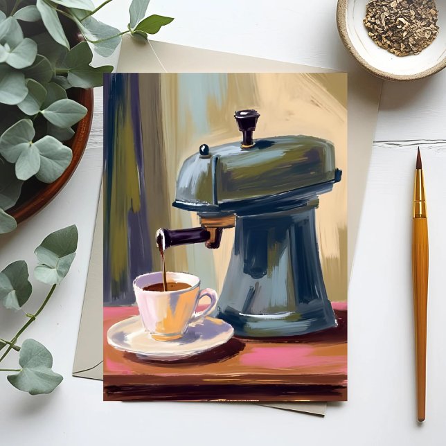 Antique Coffee Machine Latte Watercolor Card (Von Creator hochgeladen)