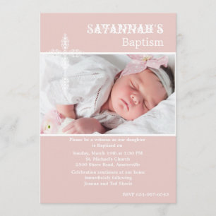 Antique Cross Blush Photo Invitation religieuse