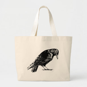 Antique Crow Blackbird RavenTotebag Jumbo Stoffbeutel