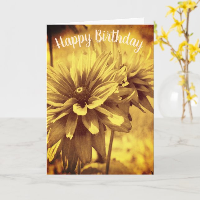 Antique Daisies Floral individuell anpassbare Gebu Karte (Gelbe Blume)