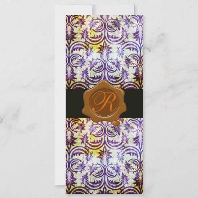 ANTIQUE DAMASK BROWN WAX SIEGEL MONOGRAM, lila Einladung (Vorderseite)