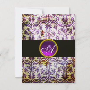 ANTIQUE DAMASK MONOGRAM, schwarz lila, Champagner Einladung