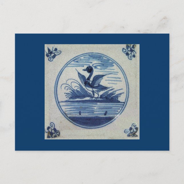 Antique Delft Blue Tile - Ente im Wasser Postkarte (Vorderseite)