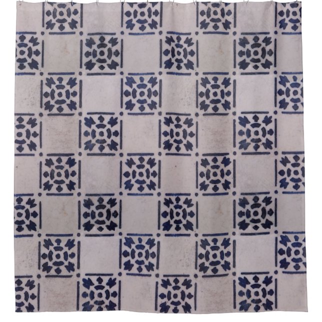 Antique Delft Tile Blue: Klassisches niederländisc Duschvorhang (Vorderseite)