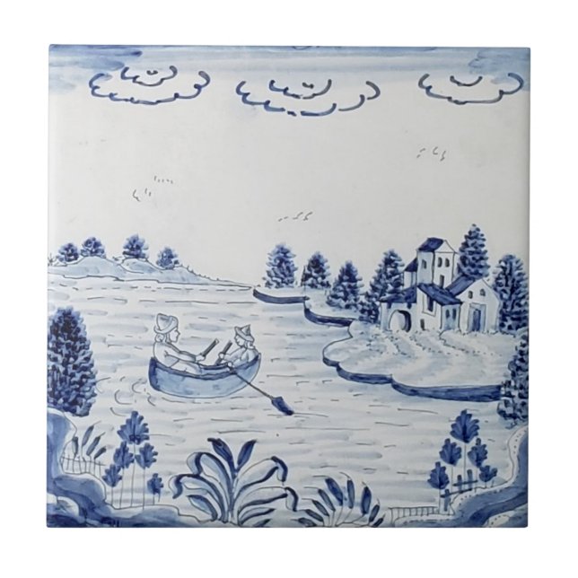 Antique Delft Tile-Pastoral Scene-Blue & White-20 Fliese (Vorderseite)