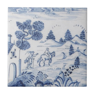 Antique Delft Tile-Pastoral Scene-Blue & White-8 Fliese