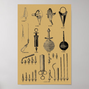 Antique Doctor's Surgical Instruments Illustration Poster