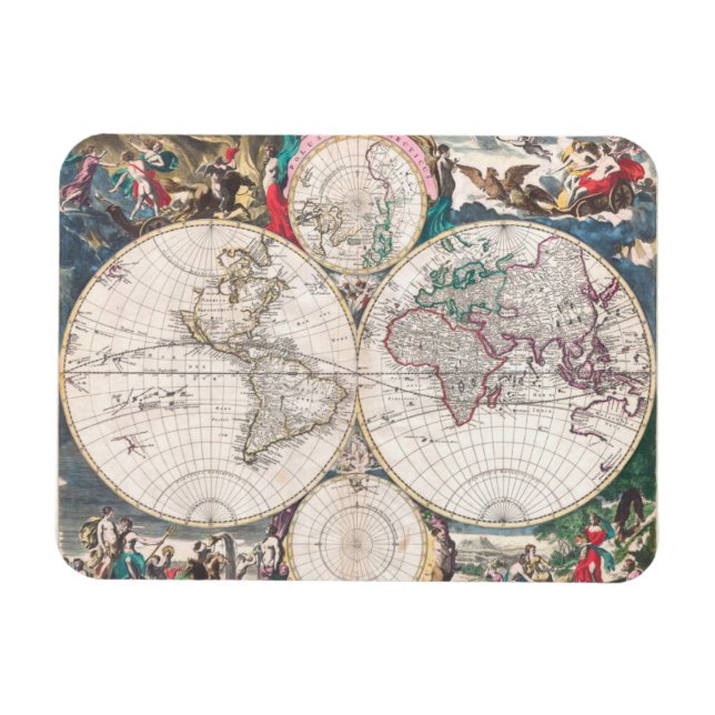 Antique Double Hemisphere Weltkarte Magnet (Horizontal)
