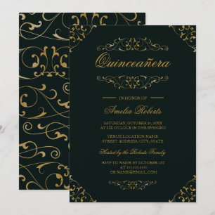 Antique Emerald Gold Blüh Quinceanera Einladung
