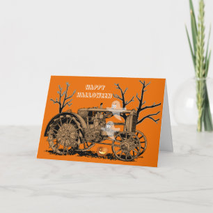 ANTIQUE FARM TRACTOR HALLOWEEN GHOST PUMPKIN FARM KARTE
