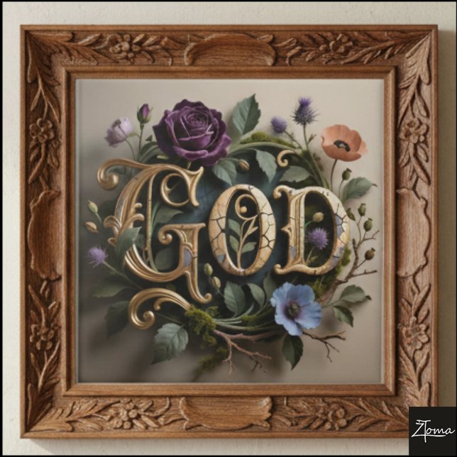 Antique Floral Gold GOD Word Sign Fliese (Von Creator hochgeladen)