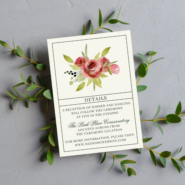Antique Floral Pink Evergreen Bouquet Wedding Begleitkarte (Von Creator hochgeladen)
