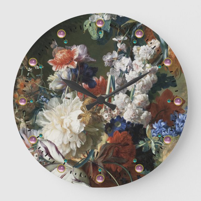 ANTIQUE FLORAL,PINK RED ANEMONES WHITE FLOWERS GROßE WANDUHR (Vorderseite)