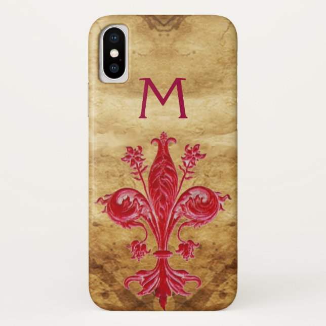 ANTIQUE FLORENTINE RED LILY LILIE PARCHMENT Case-Mate iPhone HÜLLE (Rückseite)