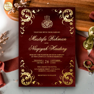Antique Frame Burgundy Red Islamic Wedding Gold Folieneinladung