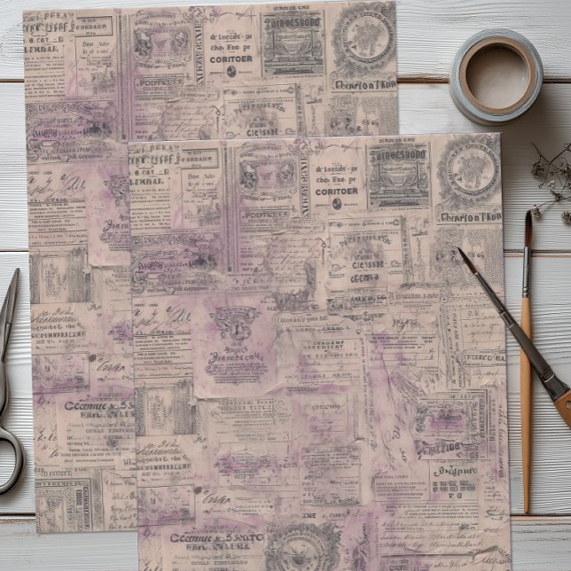 Antique French Collage Seidenpapier (French Lavender Collage Tissue Paper)