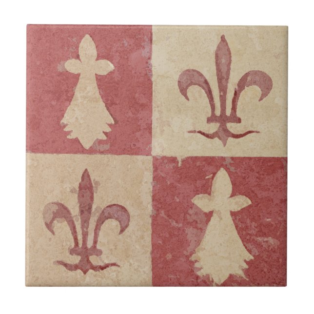 Antique French Mediaeval Fleur de Lis Pattern Fliese (Vorderseite)