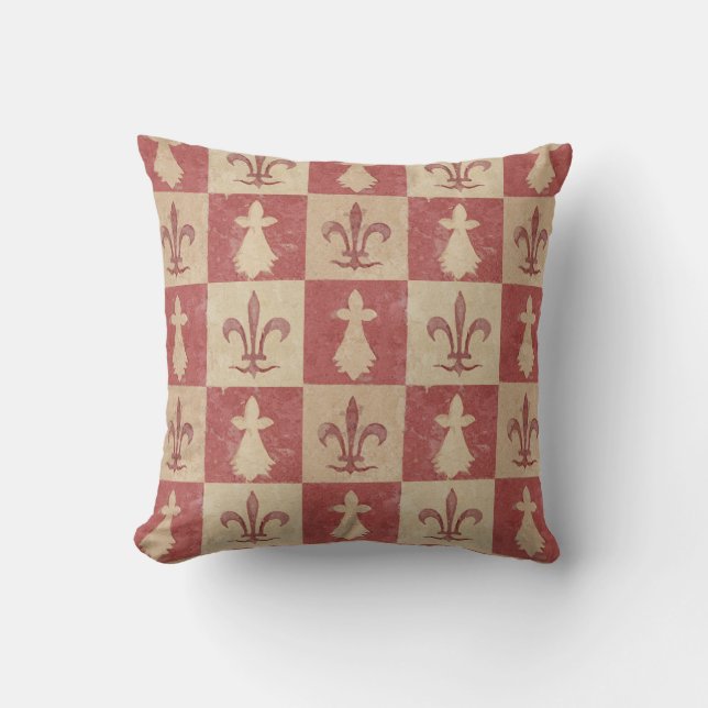 Antique French Mediaeval Fleur de Lis Pattern Kissen (Vorderseite)