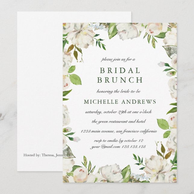 Antique Garden Chic Wedding Bridal Brunch Einladung (Vorne/Hinten)
