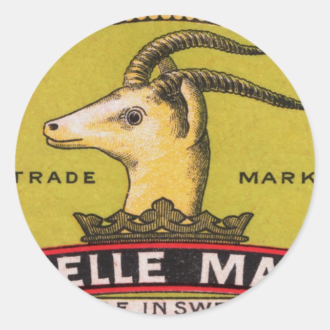 Antique Gazelle Swedish Matchbox Label Runder Aufkleber (Vorderseite)