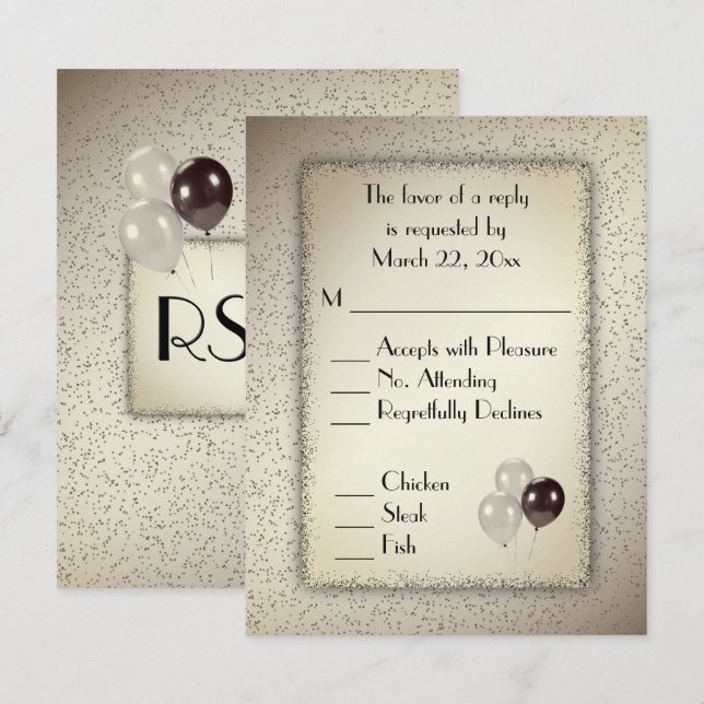Antique Gold Balloons und Glitzer Menu UAWG RSVP Karte (Vorne/Hinten)