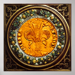 ANTIQUE GOLD FLORENTINE FORINT UND BLUMENKROWN POSTER