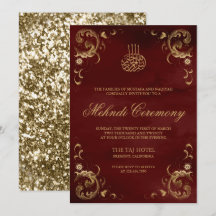 Antique Gold Frame Burgundy Red Islamic Mehndi