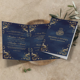 Antique Gold Frame Navy Blue Islamische Hochzeit Einladung
