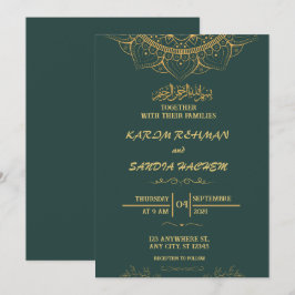 Antique Gold Frame Smaragdgrüne islamische Hochzei Einladung