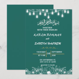 Antique Gold Frame Smaragdgrüne islamische Hochzei Einladung