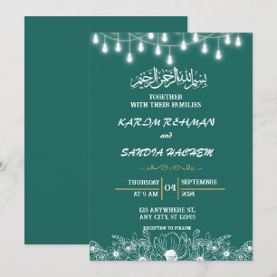 Antique Gold Frame Smaragdgrüne islamische Hochzei Einladung