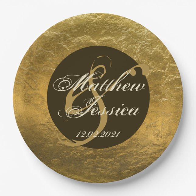 Antique Gold Imitate Personalisierter Name Pappteller (Vorderseite)
