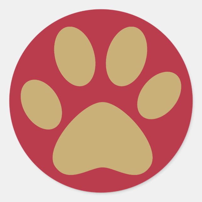 Antique Gold Pet Cat Dog Paw Weihnachten Rot Runder Aufkleber (Vorderseite)